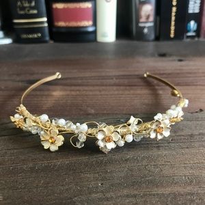 Flower Crown Hair Piece / Gold & White / wedding